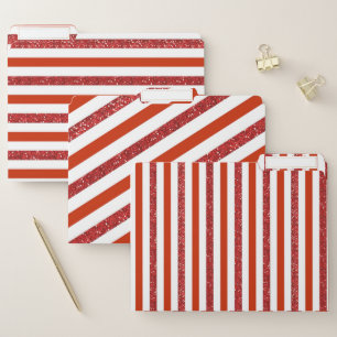 Glitter Red White Striped Pattern File Folder