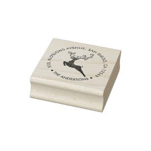 Glitter Reindeer Holiday Return Address Rubber Stamp