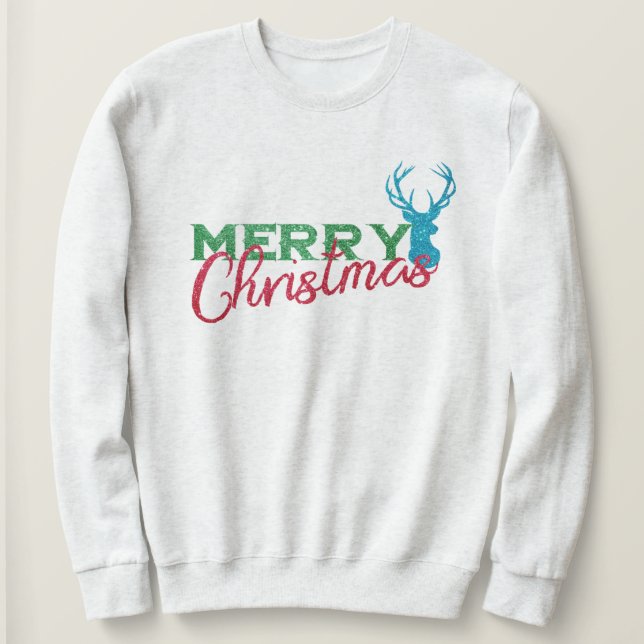 Glitter Reindeer Merry Christmas Design Sweatshirt (Design Front)