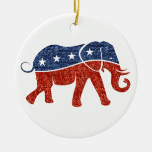 glitter republican elephant ceramic ornament