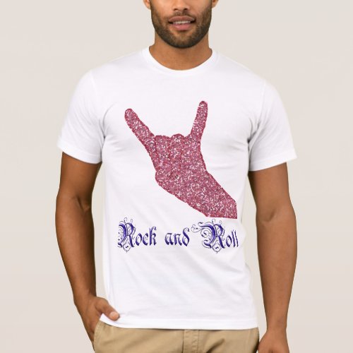 Glitter rock and roll sign tshirt