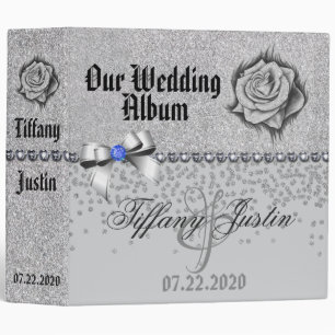 Glitter, Rose Diamonds & Bow Wedding Album 3 Ring Binder