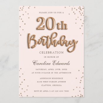 Glitter Rose Foil Balloons 20th Birthday Elegant Invitation by HannahMaria at Zazzle