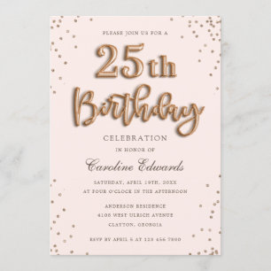 Glitter Rose Foil Balloons 25th Birthday Elegant Invitation