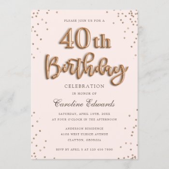 Glitter Rose Foil Balloons 40th Birthday Elegant Invitation by HannahMaria at Zazzle