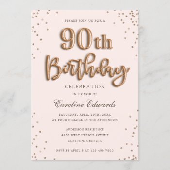 Glitter Rose Foil Balloons 90th Birthday Elegant Invitation by HannahMaria at Zazzle