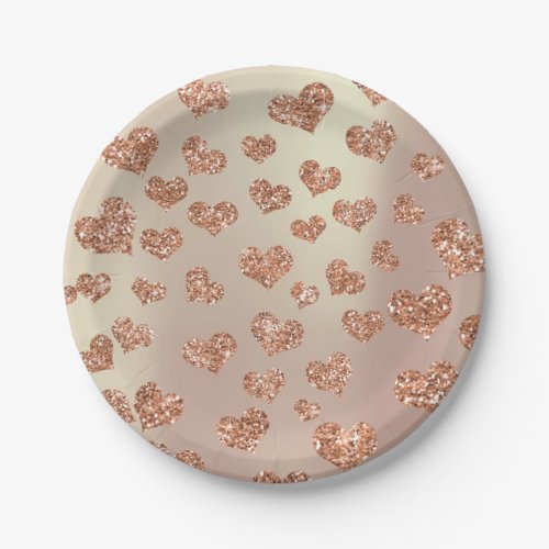 Glitter Rose Foxier Gold Hearts Confetti Copper Paper Plates