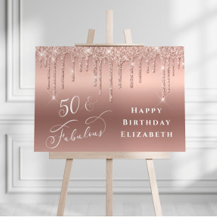 Glitter Rose Gold 50th Birthday Party Foam Board