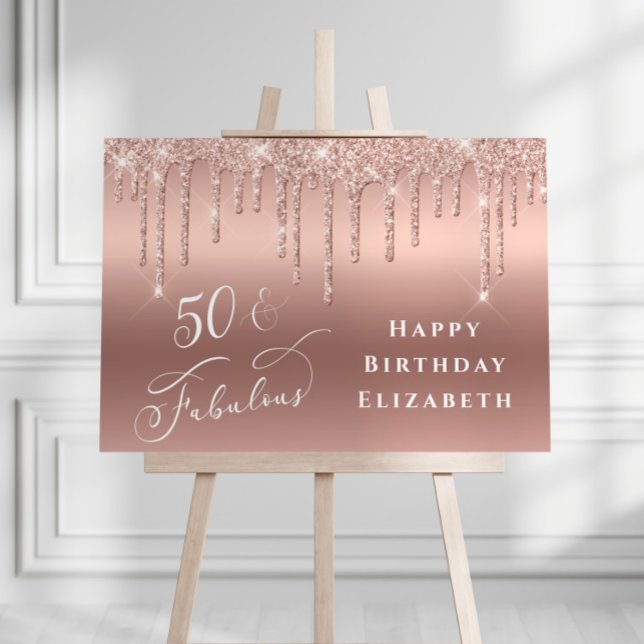 Glitter Rose Gold 50th Birthday Party Foam Board (Creator Uploaded)