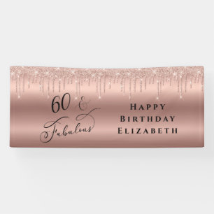Glitter Rose Gold 60th Birthday Party Banner