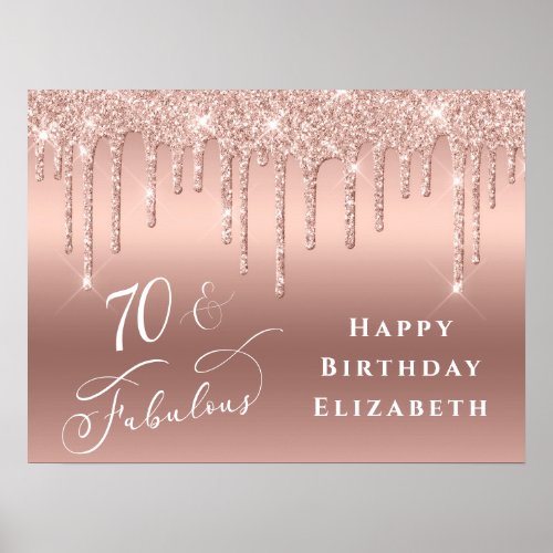 Glitter Rose Gold 70th Birthday Party Poster