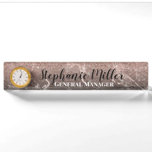 Glitter Rose Gold and Black Marble Desk Name Plate
