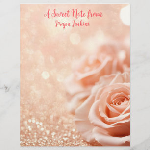 Glitter Rose Gold Background and Rose Gold Roses Letterhead