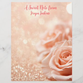 Glitter Rose Gold Background and Rose Gold Roses  Letterhead