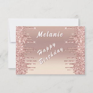 Glitter Rose Gold Birthday Card Personalized Name