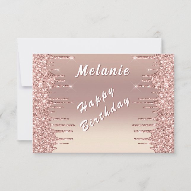 Glitter Rose Gold Birthday Card Personalized Name (Front)