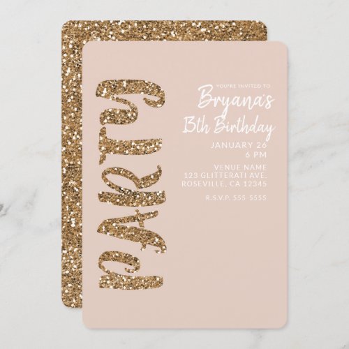 Glitter Rose Gold Blush ANY AGE Birthday Party Invitation