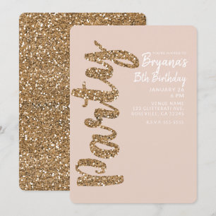 Glitter Rose Gold Blush ANY AGE Birthday Party Invitation