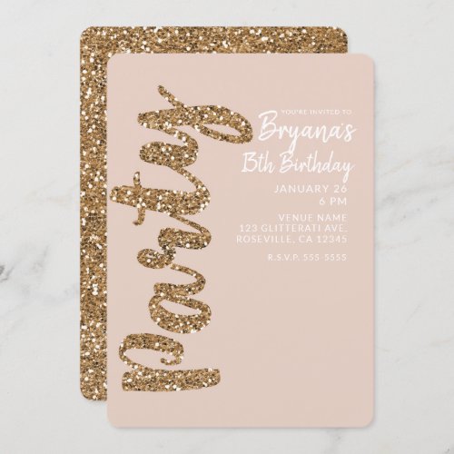 Glitter Rose Gold Blush ANY AGE Birthday Party Invitation
