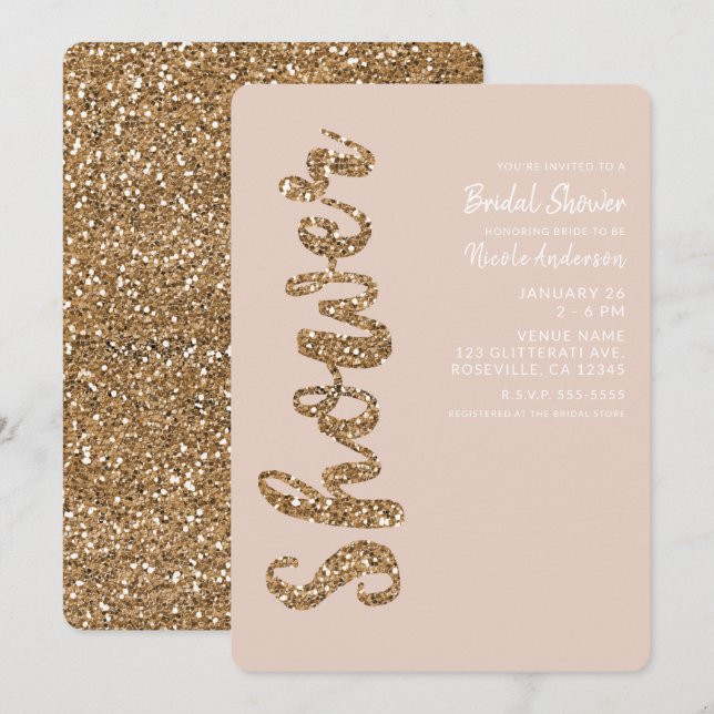 Glitter Rose Gold Blush Glam Bridal Shower Invitation (Front/Back)