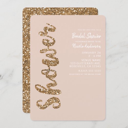 Glitter Rose Gold Blush Glam Bridal Shower Invitation