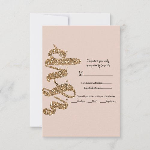 Glitter Rose Gold Blush Glam Wedding RSVP Reply