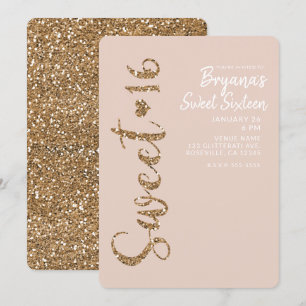 Glitter Rose Gold Blush Sweet 16 Sixteen Party Invitation