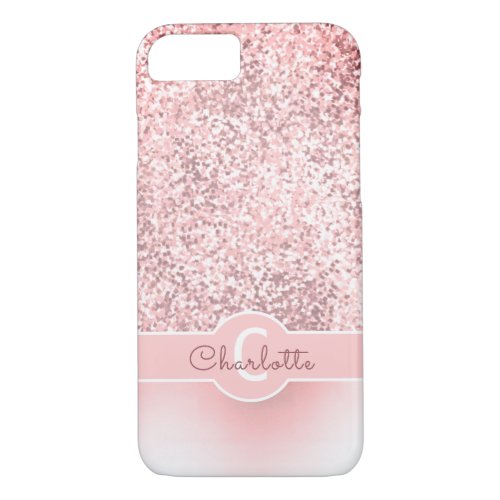 Glitter Rose Gold Chic Elegant Girly  Monogrammed iPhone 87 Case