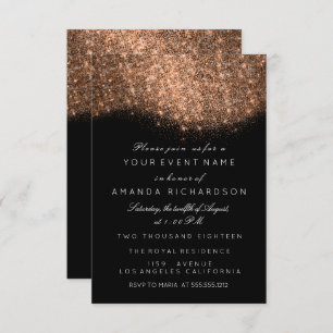 Glitter Rose Gold Copper Black White Elegant Invitation
