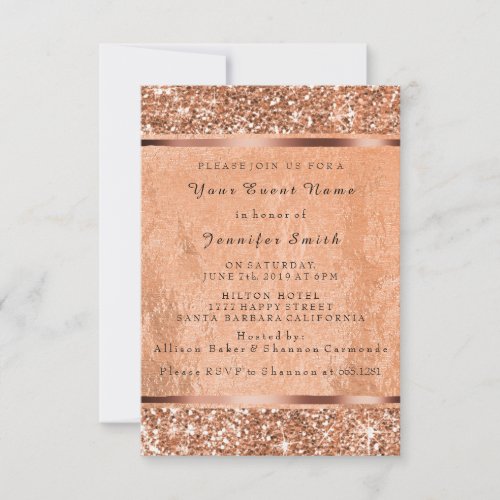 Glitter Rose Gold Copper Metallic Blush Sparkly Invitation