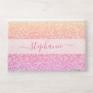 Glitter Rose Gold Coral Pink Script Name HP Laptop Skin