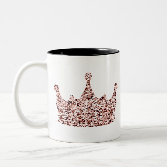 Glitter Rose Gold Crown Clipart Queen ClipartCrown Two-Tone Coffee Mug (Left)
