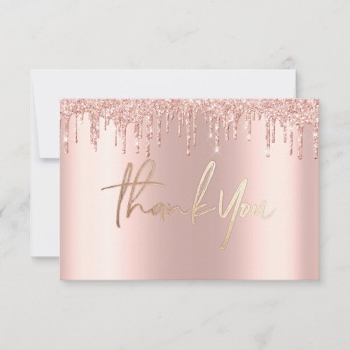 Glitter Rose gold drips marble Thank You Cards