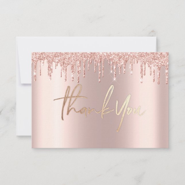 Glitter Rose gold drips marble Thank You Cards (Front)