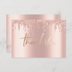 Glitter Rose gold drips marble Thank You Cards