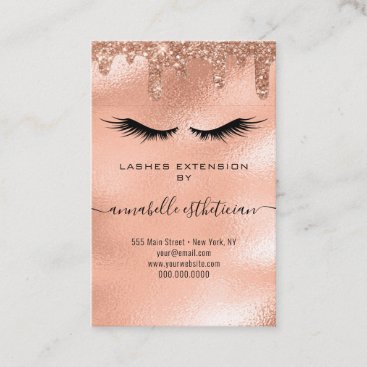 Glitter Rose Gold Eyelash Extension Client Record Business Card