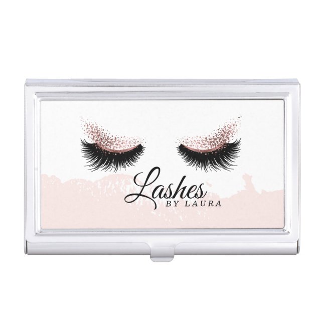 Glitter Rose gold Eyelash Extension Makeup Artist Business Card Case (Front)