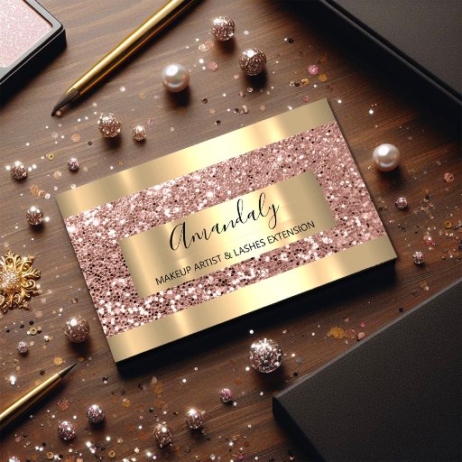 Customizable Glitter Rose Gold Frame Event Planner Luminous Business Card