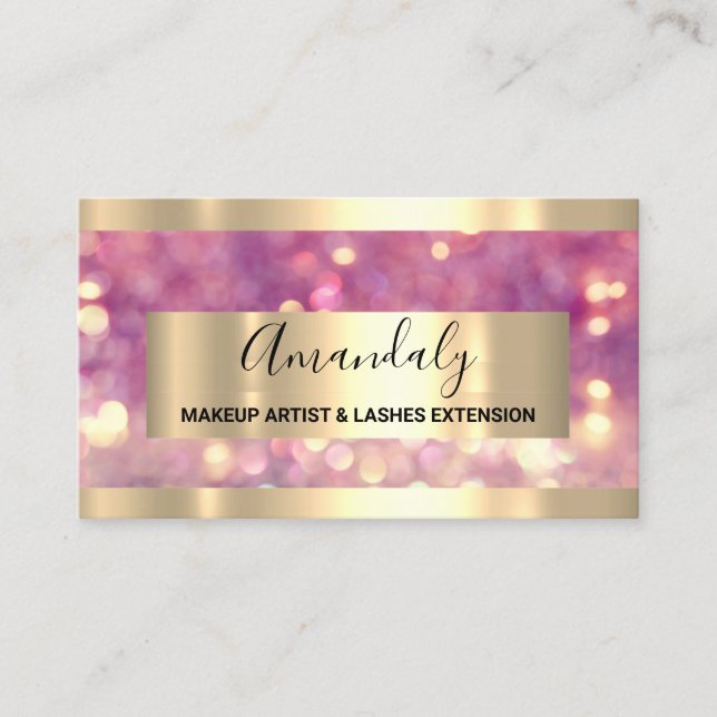 Glitter Rose Gold Frame Event Planner Pink Business Card (Front)