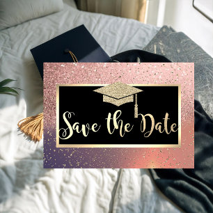 Glitter Rose Gold Graduation Save The Date