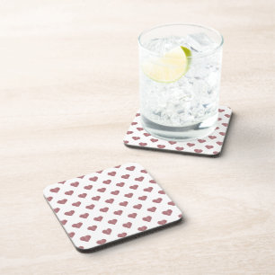 Glitter Rose Gold Hearts White Background Beverage Coaster