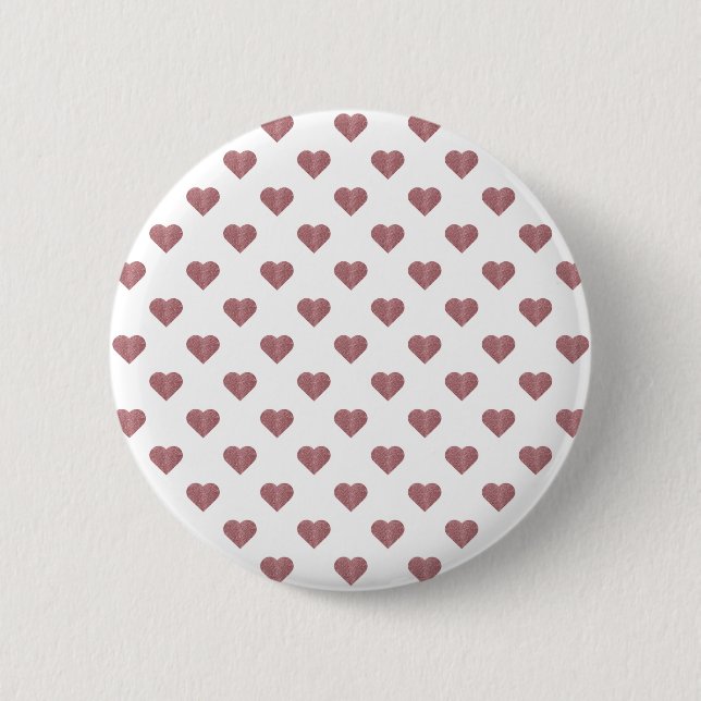 Glitter Rose Gold Hearts White Background Button (Front)