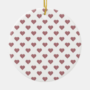 Glitter Rose Gold Hearts White Background Ceramic Ornament