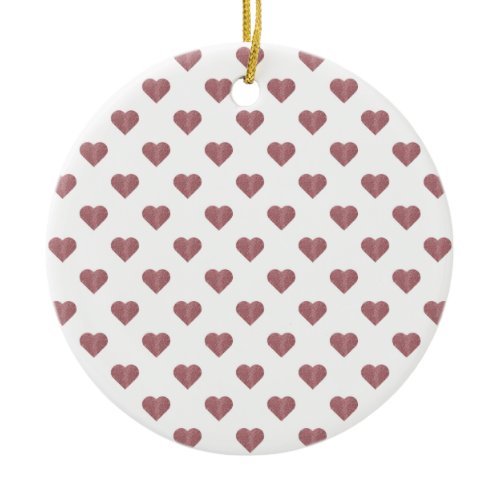 Glitter Rose Gold Hearts White Background Ceramic Ornament