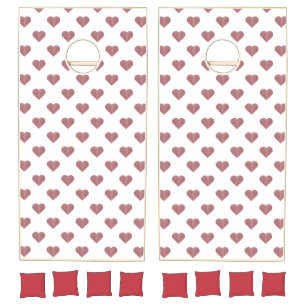 Glitter Rose Gold Hearts White Background Cornhole Set