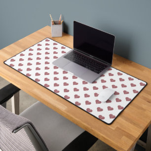 Glitter Rose Gold Hearts White Background Desk Mat