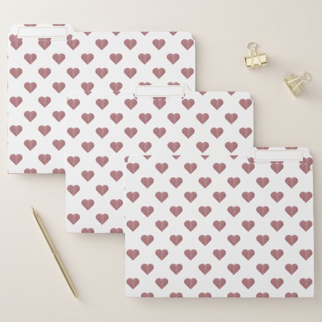 Glitter Rose Gold Hearts White Background File Folder (Set)
