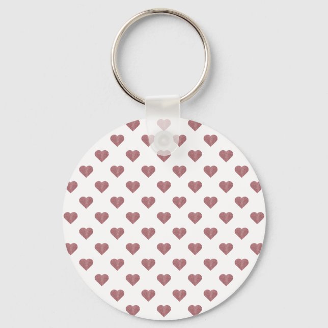 Glitter Rose Gold Hearts White Background Keychain (Front)
