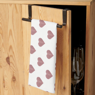 Glitter Rose Gold Hearts White Background Kitchen Towel