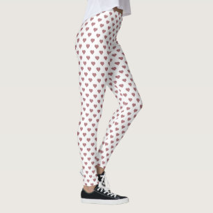 Glitter Rose Gold Hearts White Background Leggings